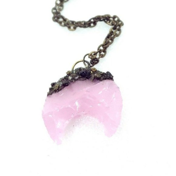 Pink moon and pyrite crystal Necklace - Picture 9 of 11